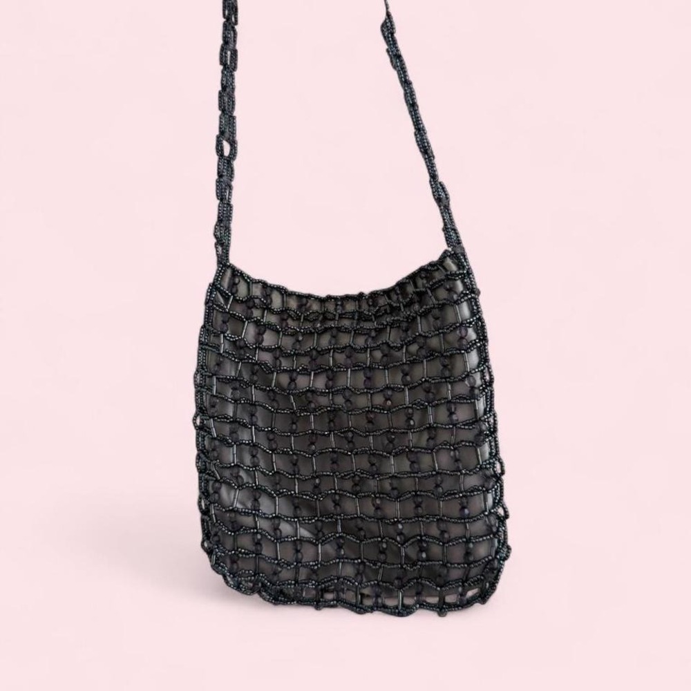 Vintage Nordstrom Gray Beaded Net‎ Bag